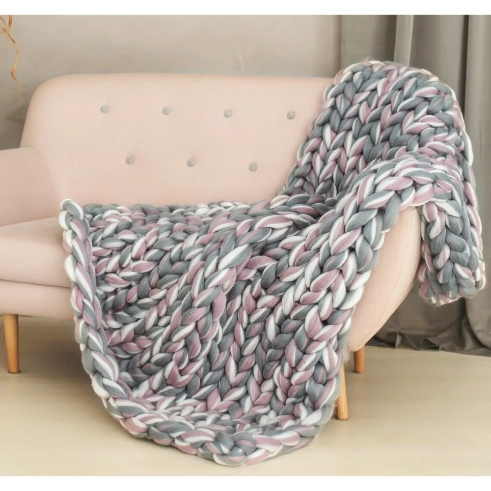 Polskawelna Chunky Wool Blanket 40" x 60" Throw Twin Merino Blanket Giant Knit
